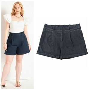 ELOQUII Blue Dark Wash Denim Jean Culotte Shorts High Rise Pockets Plus 28